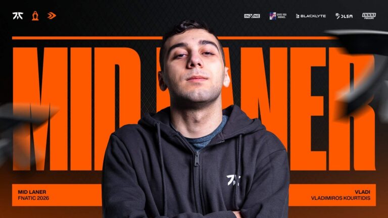 Fnatic signs Vladi to LEC 2026 roster Image of League of Legends player Vladi wearing grey Fnatic hoodie on a black and orange background